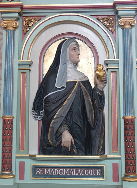 Merazhofen Pfarrkirche Chorgestühl links Margaretha Maria Alacoque, Pfoto: Andreas Praefcke, CC BY 3.0, Merazhofen Pfarrkirche Chorgestühl links Margaretha Maria Alacoque, Pfoto: Andreas Praefcke, CC BY 3.0,